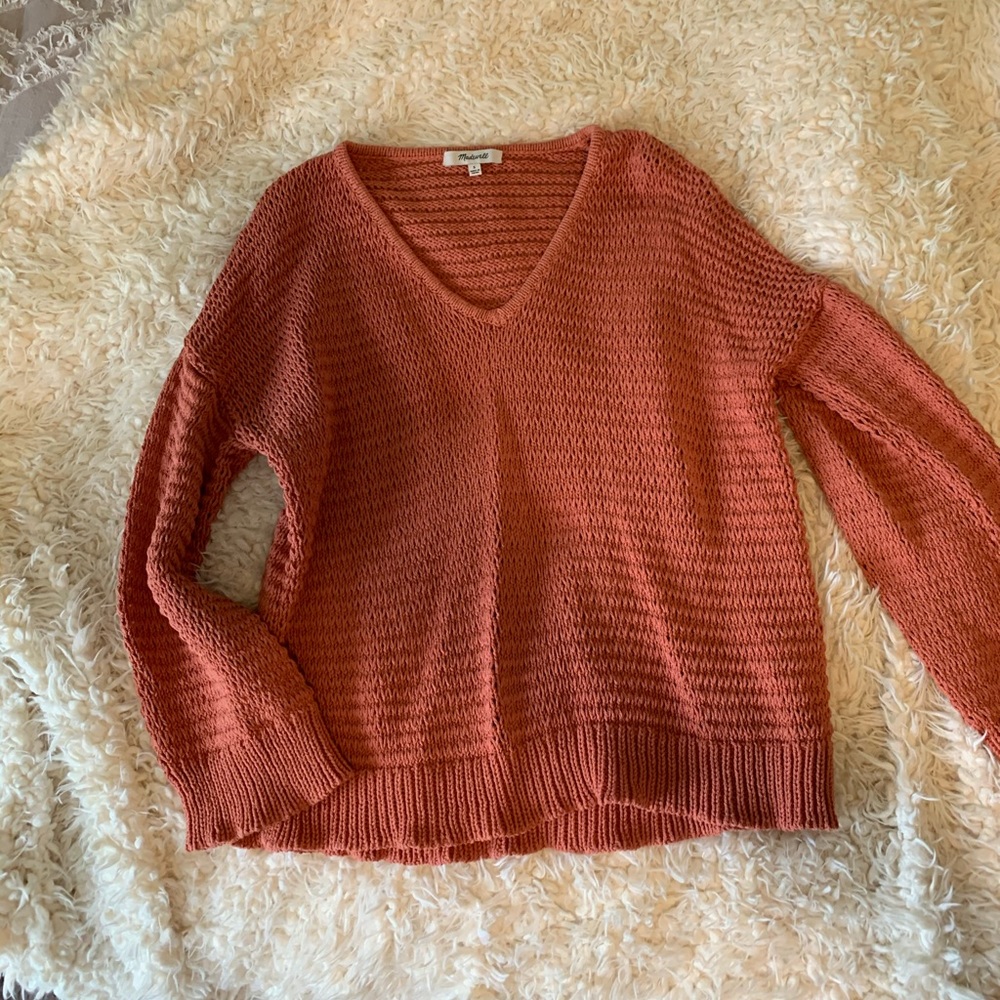 Madewell sweater in burnt orange.